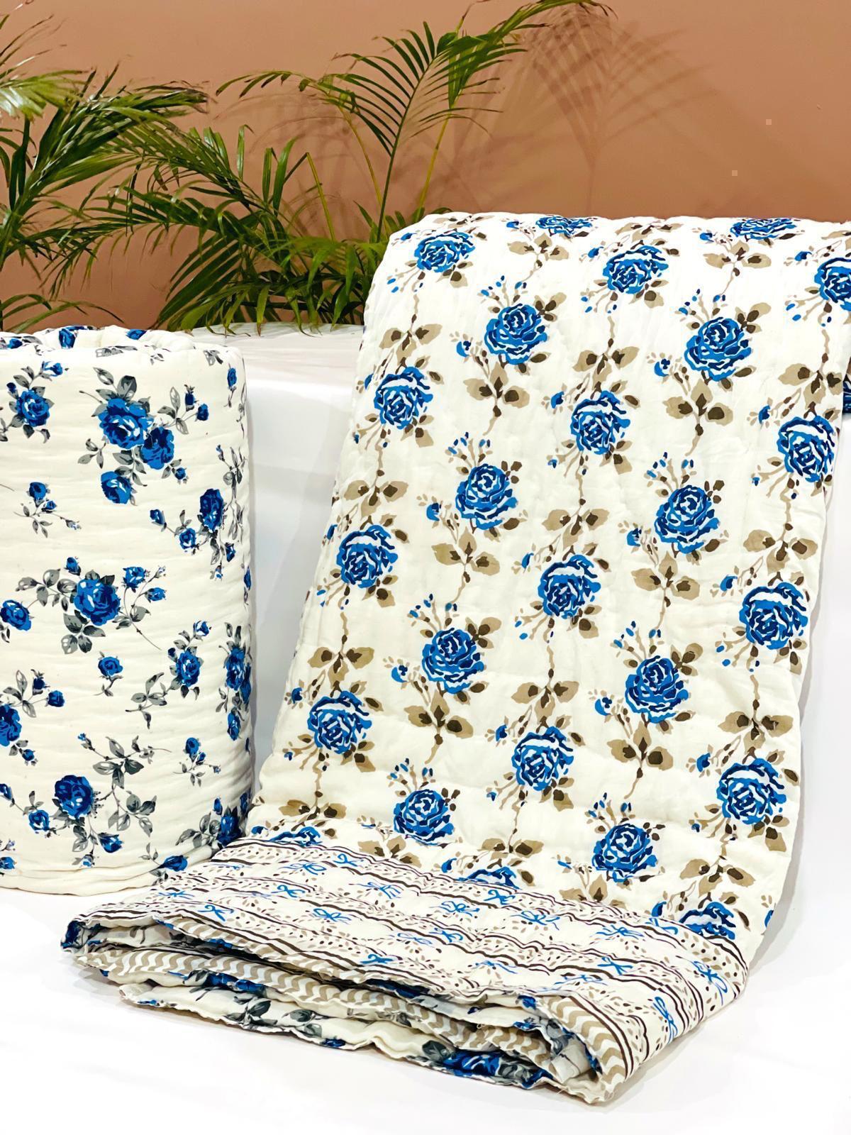 PREMIUM JAIPURI BLOCK DOUBLE BED HAND QUILT ( RAZAI ) 90X108