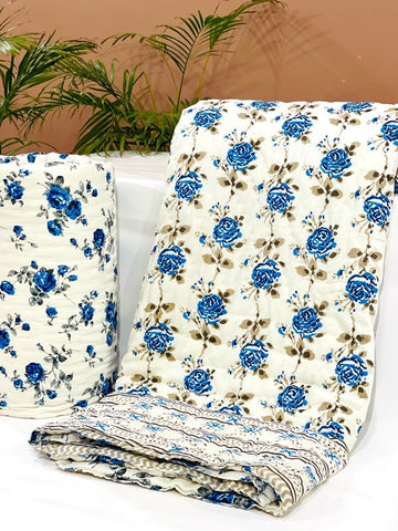 PREMIUM JAIPURI BLOCK DOUBLE BED HAND QUILT ( RAZAI ) 90X108