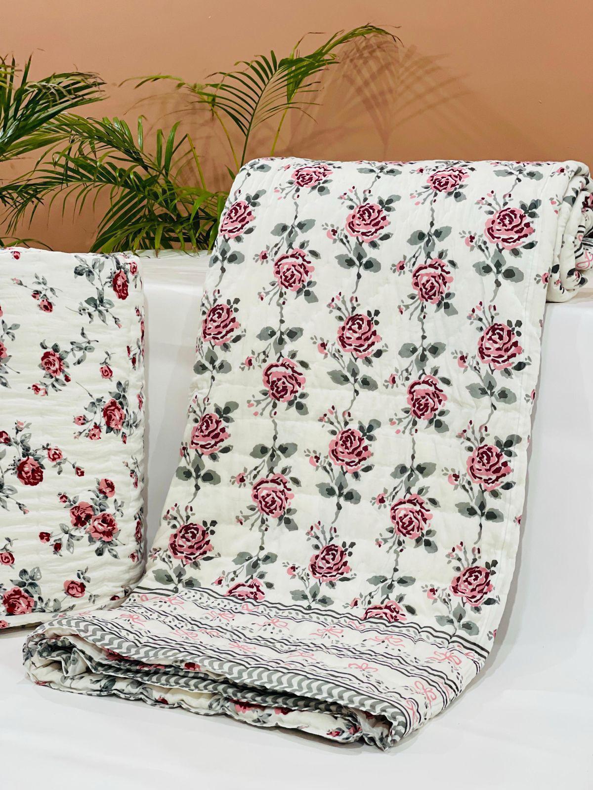 PREMIUM JAIPURI BLOCK DOUBLE BED HAND QUILT ( RAZAI ) 90X108