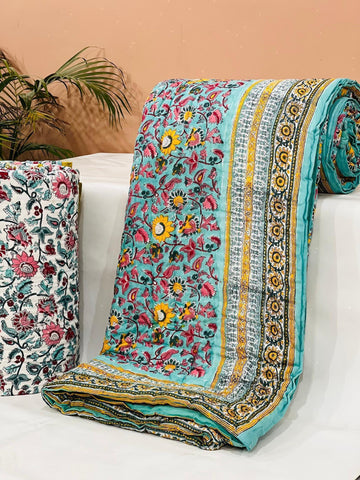 PREMIUM JAIPURI BLOCK DOUBLE BED HAND QUILT ( RAZAI ) 90X108