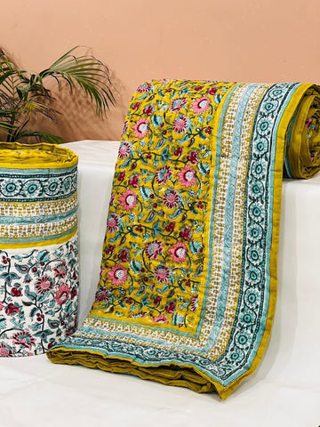 PREMIUM JAIPURI BLOCK DOUBLE BED HAND QUILT ( RAZAI ) 90X108