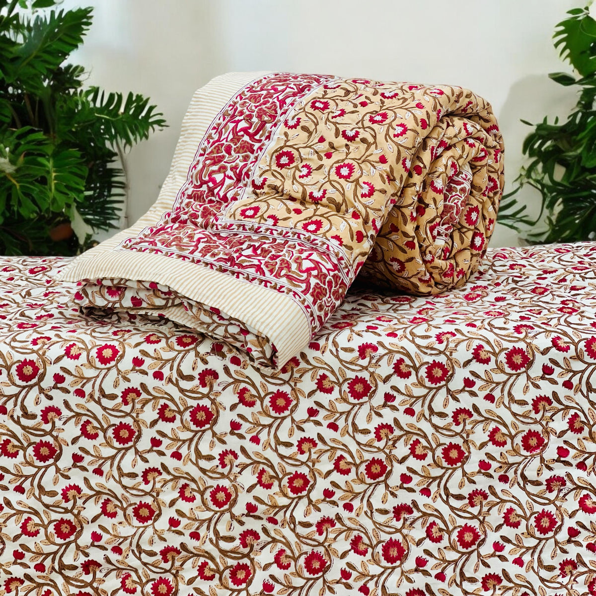 PREMIUM JAIPURI BLOCK SINGLE BED HAND QUILT ( RAZAI )60×90