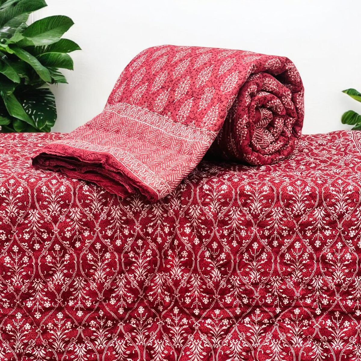 PREMIUM JAIPURI BLOCK SINGLE BED HAND QUILT ( RAZAI )60×90