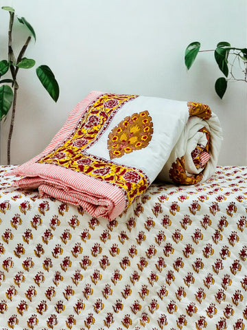 PREMIUM JAIPURI BLOCK SINGLE BED HAND QUILT ( RAZAI )60×90