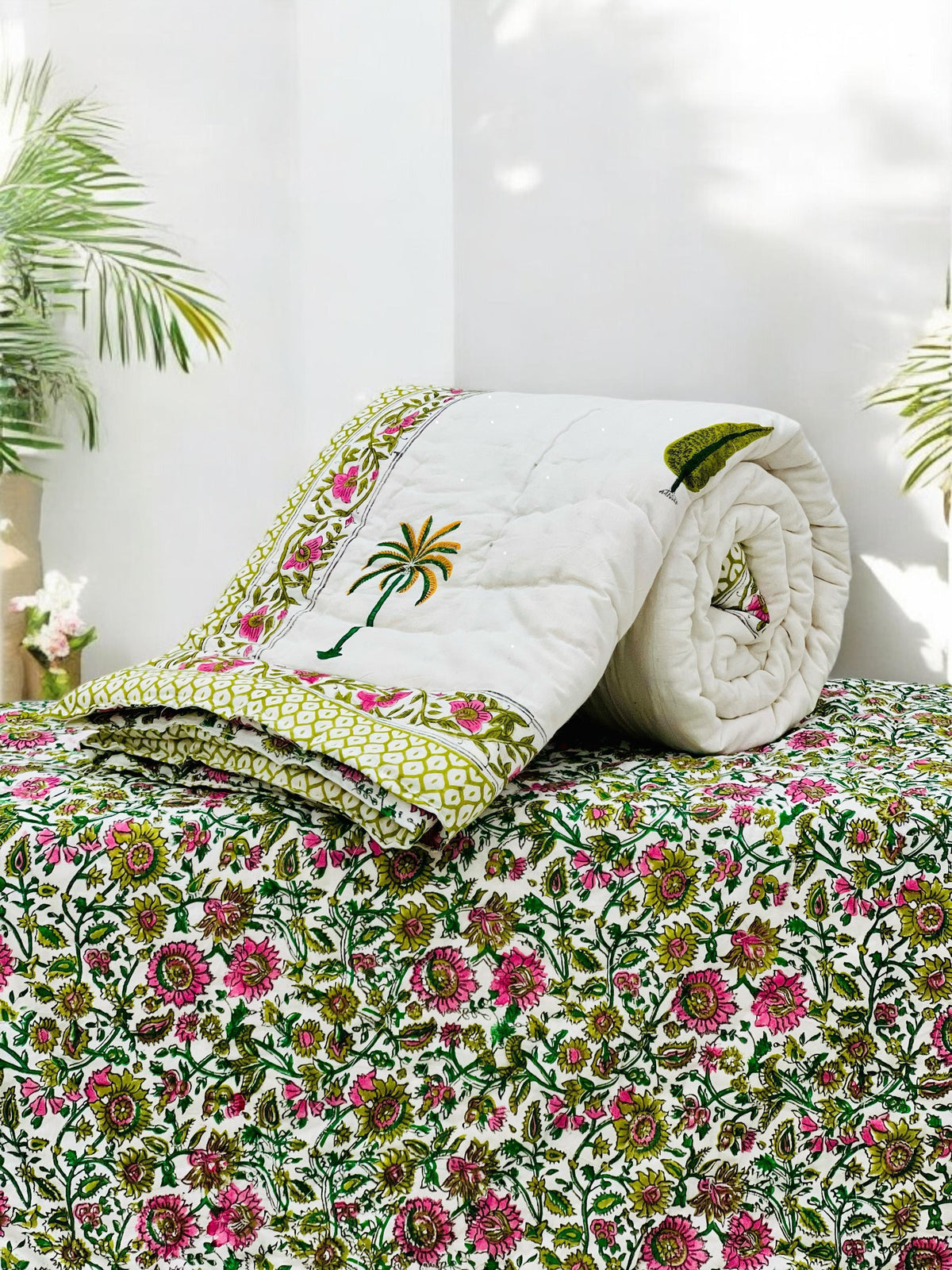 PREMIUM JAIPURI BLOCK SINGLE BED HAND QUILT ( RAZAI )60×90