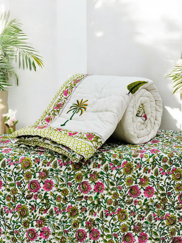 PREMIUM JAIPURI BLOCK SINGLE BED HAND QUILT ( RAZAI )60×90