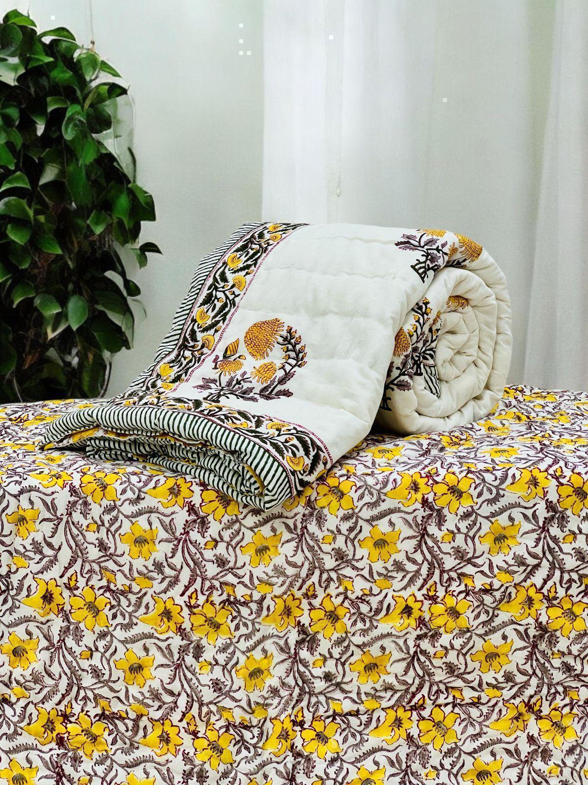 PREMIUM JAIPURI BLOCK SINGLE BED HAND QUILT ( RAZAI )60×90