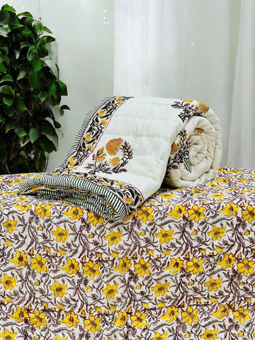 PREMIUM JAIPURI BLOCK SINGLE BED HAND QUILT ( RAZAI )60×90