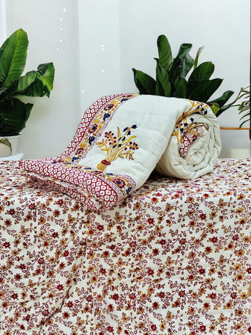 PREMIUM JAIPURI BLOCK SINGLE BED HAND QUILT ( RAZAI )60×90