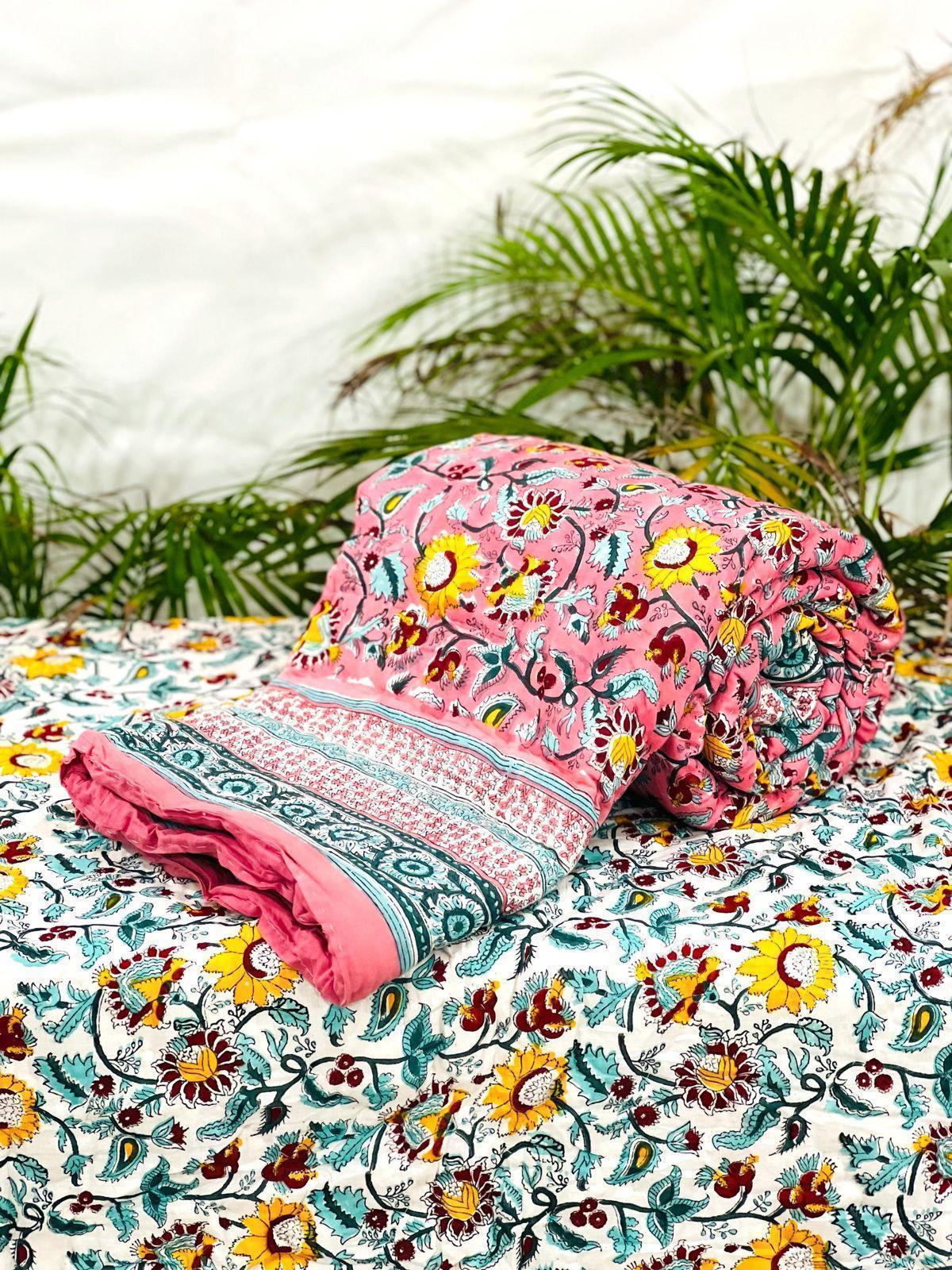 PREMIUM JAIPURI BLOCK SINGLE BED HAND QUILT ( RAZAI )60×90