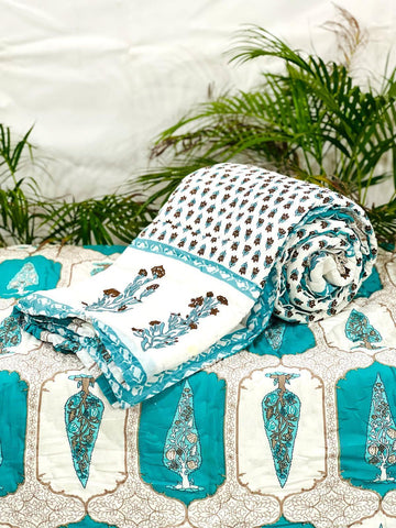 PREMIUM JAIPURI BLOCK SINGLE BED HAND QUILT ( RAZAI )60×90