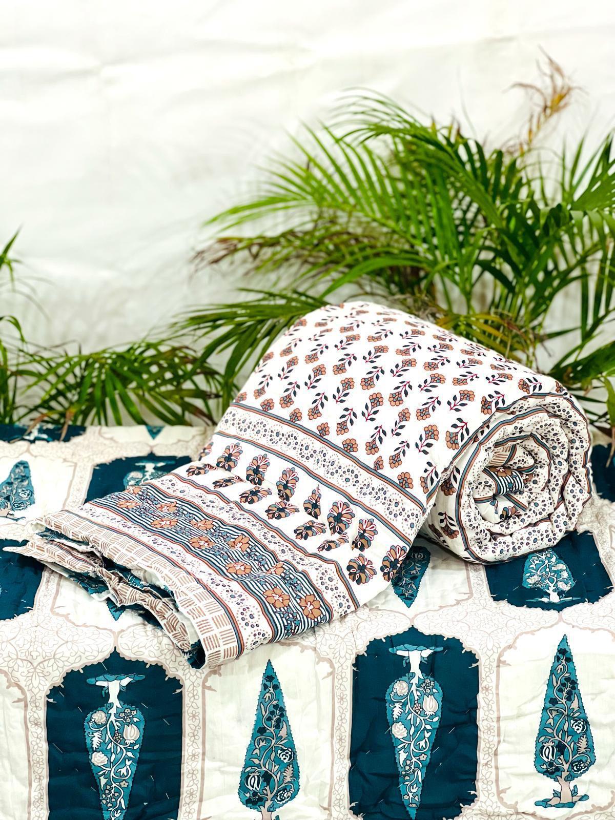 PREMIUM JAIPURI BLOCK SINGLE BED HAND QUILT ( RAZAI )60×90