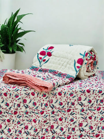 PREMIUM JAIPURI BLOCK SINGLE BED HAND QUILT ( RAZAI )60×90