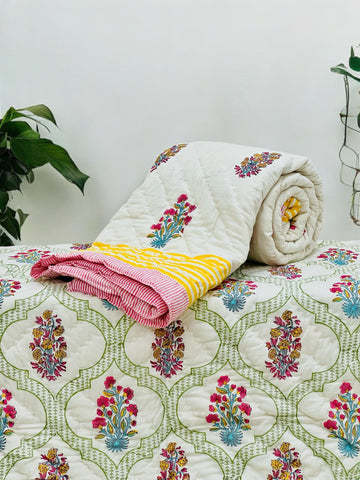 PREMIUM JAIPURI BLOCK SINGLE BED HAND QUILT ( RAZAI )60×90
