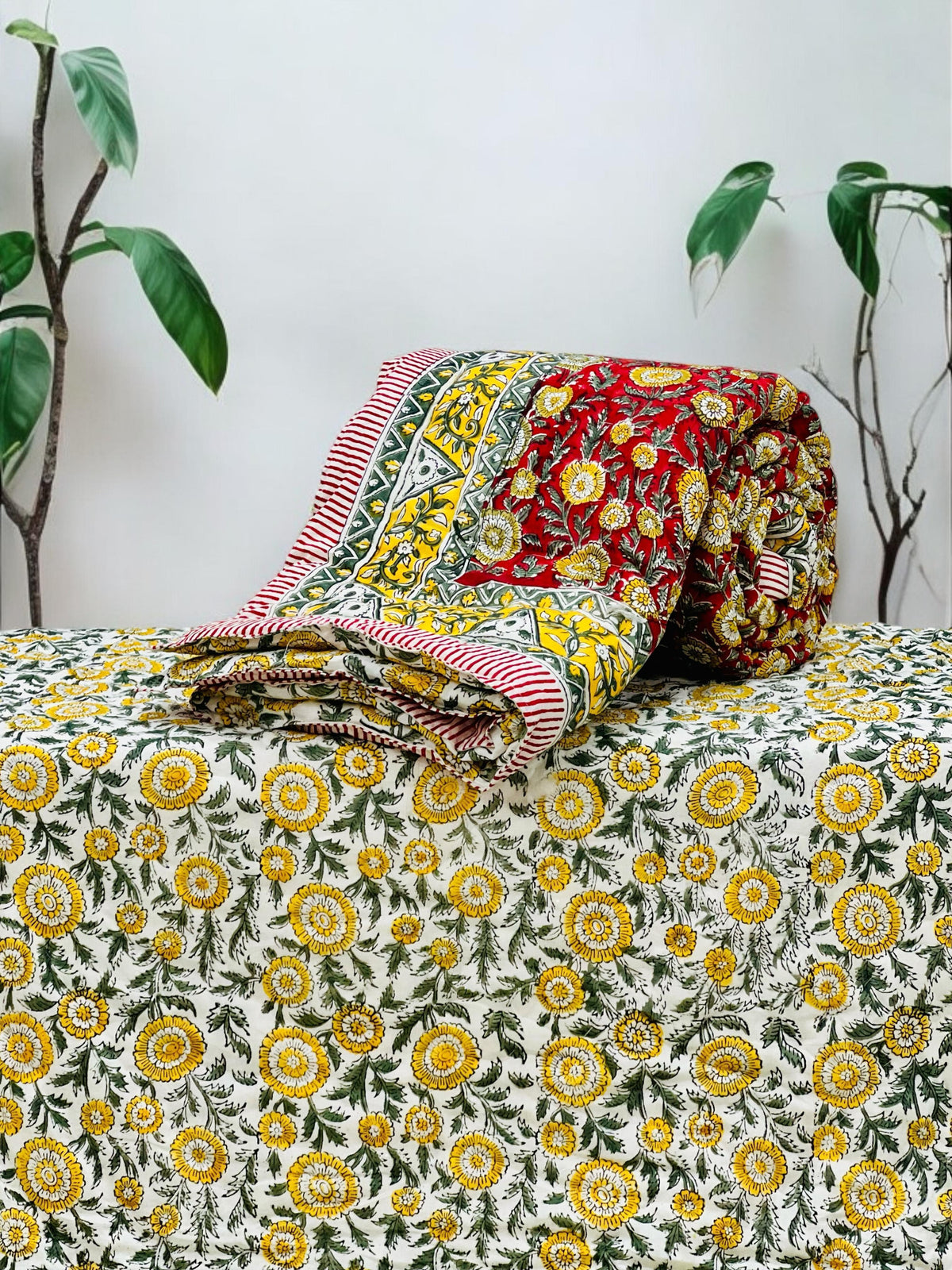 PREMIUM JAIPURI BLOCK SINGLE BED HAND QUILT ( RAZAI )60×90