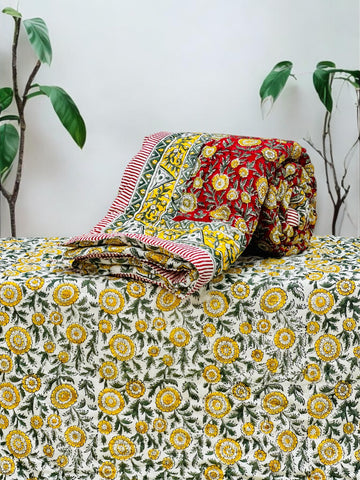 PREMIUM JAIPURI BLOCK SINGLE BED HAND QUILT ( RAZAI )60×90