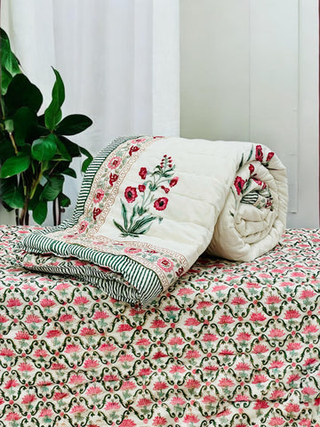 PREMIUM JAIPURI BLOCK SINGLE BED HAND QUILT ( RAZAI )60×90