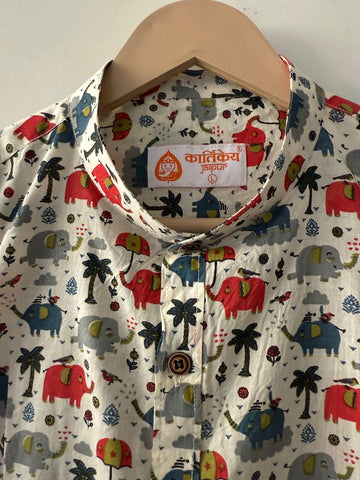 Cute Elephant Print Cotton Full Sleeve Shirt for Men