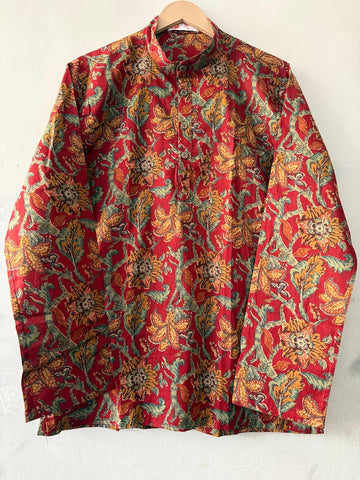 Kalamkari Print Vintage Short Kurta for Men