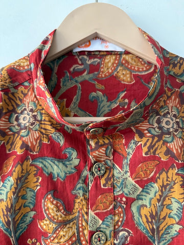 Kalamkari Print Vintage Short Kurta for Men