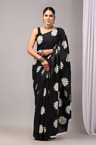 Floral Print Cotton Mulmul Sarees