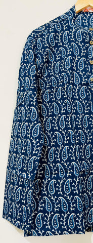 Natural Indigo Print Cotton Classic Short Kurta for Men