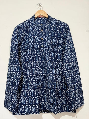 Natural Indigo Print Cotton Classic Short Kurta for Men