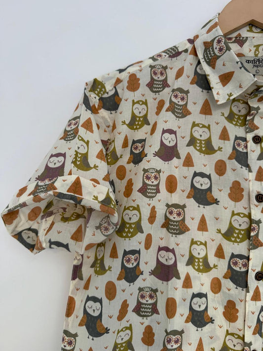 Cute Owl Men's Cotton Shirt - Kartikeya Jaipur