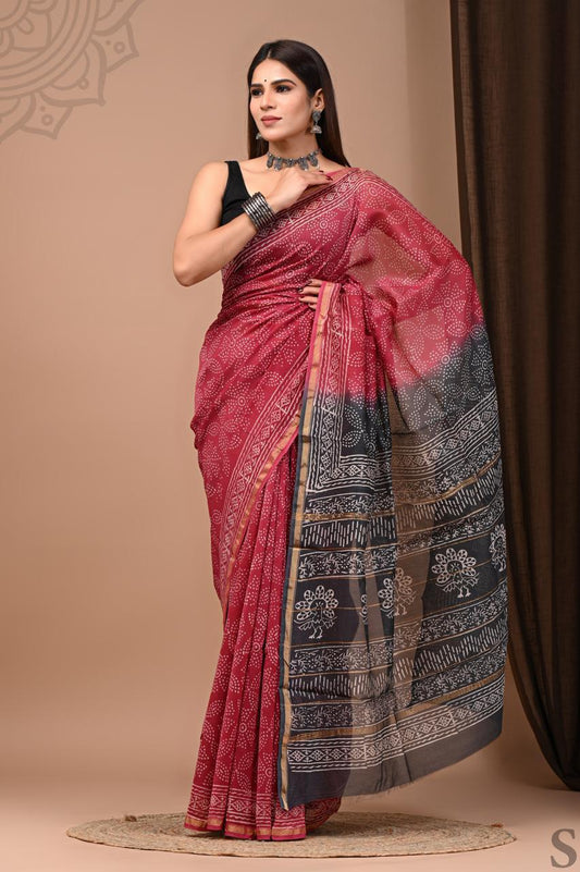Hand Block Printed Chanderi Silk Saree