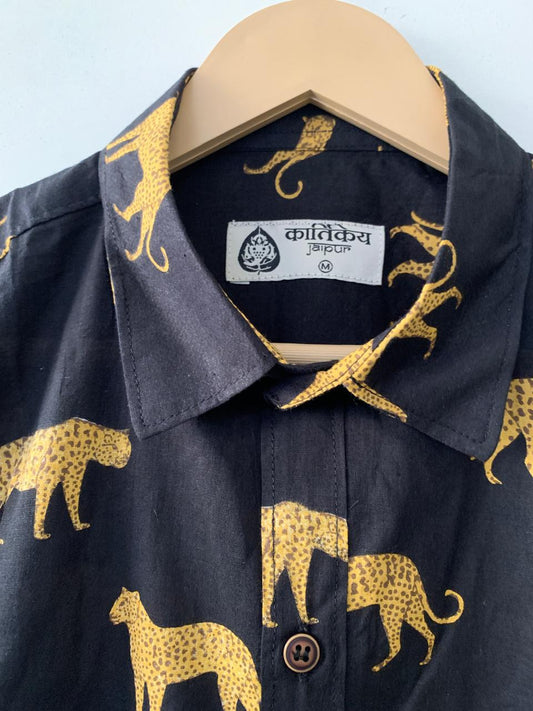 Leopard Print Cotton Casual Vintage Shirts for Men