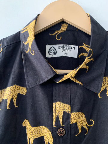 Leopard Print Cotton Casual Vintage Shirts for Men