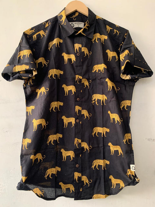 Leopard Print Cotton Casual Vintage Shirts for Men