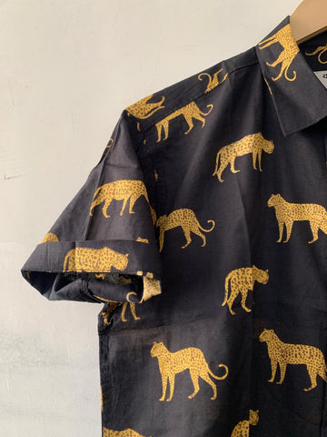Leopard Print Cotton Casual Vintage Shirts for Men