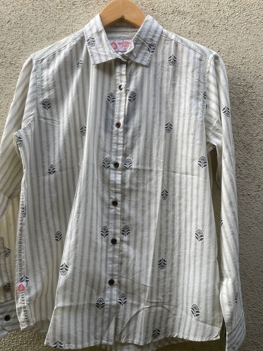 Women Conversational Striped Cotton Causal Shirt