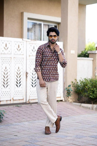 Classic Floral Hand Block Plus Size Full Sleeve Shirt