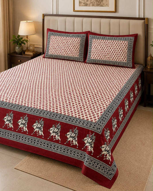 Bagru Print King Size Bedsheet with 2 Reversible pillow cover