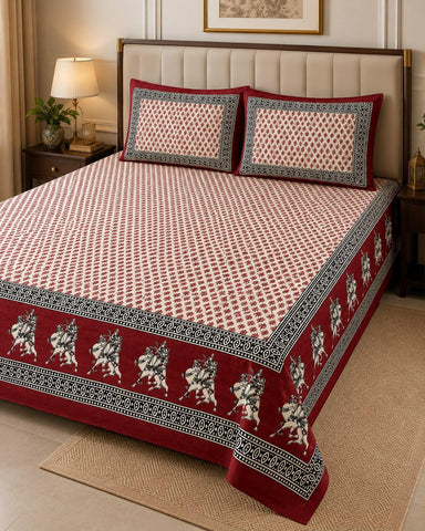 Bagru Print King Size Bedsheet with 2 Reversible pillow cover