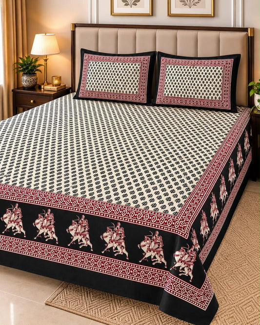 Bagru Print King Size Bedsheet with 2 Reversible pillow cover