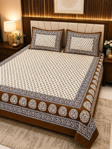 Bagru Print King Size Bedsheet with 2 Reversible pillow cover