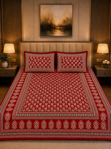 Bagru Print King Size Bedsheet with 2 Reversible pillow cover