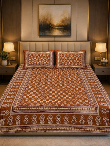Bagru Print King Size Bedsheet with 2 Reversible pillow cover