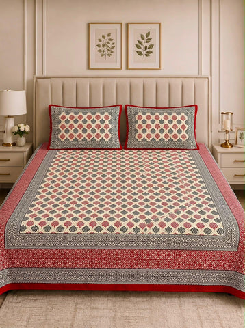 Bagru Print King Size Bedsheet with 2 Reversible pillow cover