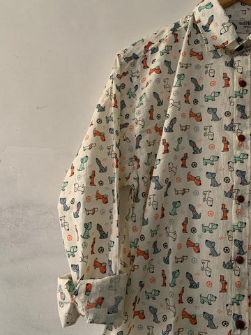 Quirky Print Full Sleeve Cotton Shirt for Men