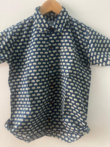 Cute Elephant Print Cotton shirt for kids - Blue