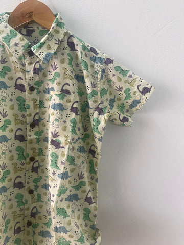 Cute Dino Hand Block Print Cotton Kids Shirt