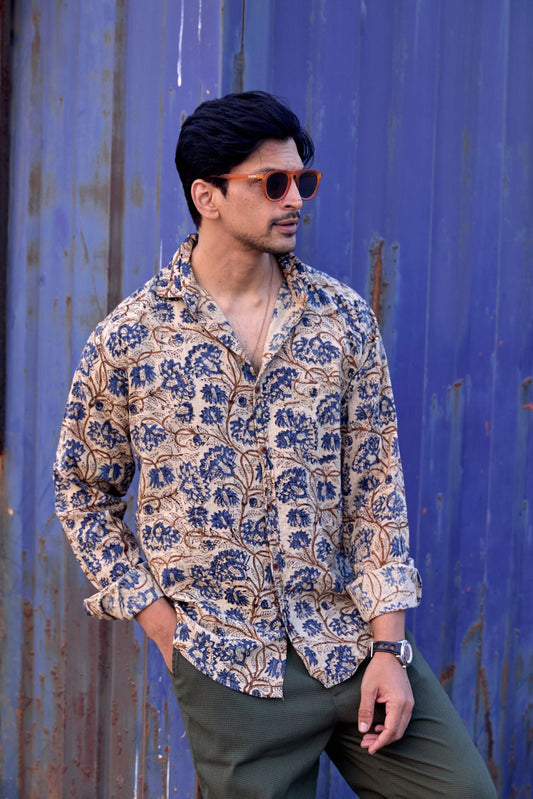 Beige Full Sleeve Premium Katha Shirt for Men