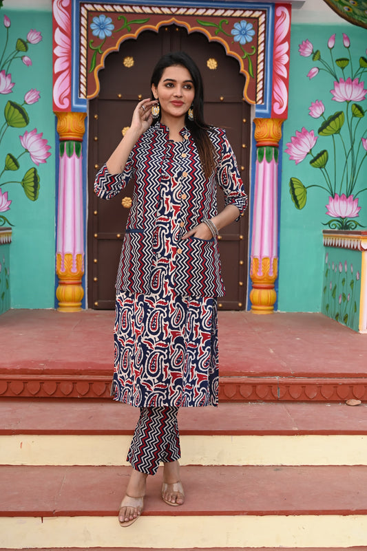 Women’s Cotton Kurti Pant Set With jacket