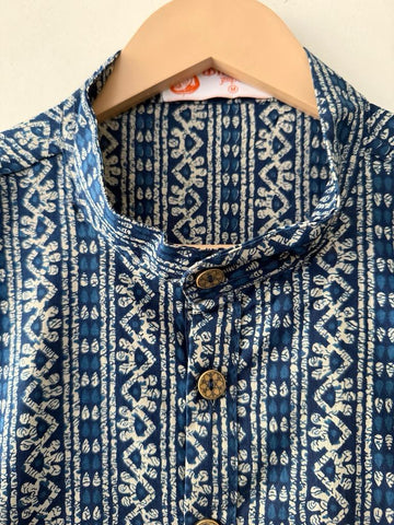 Natural Indigo Print Cotton Classic Short Kurta for Men