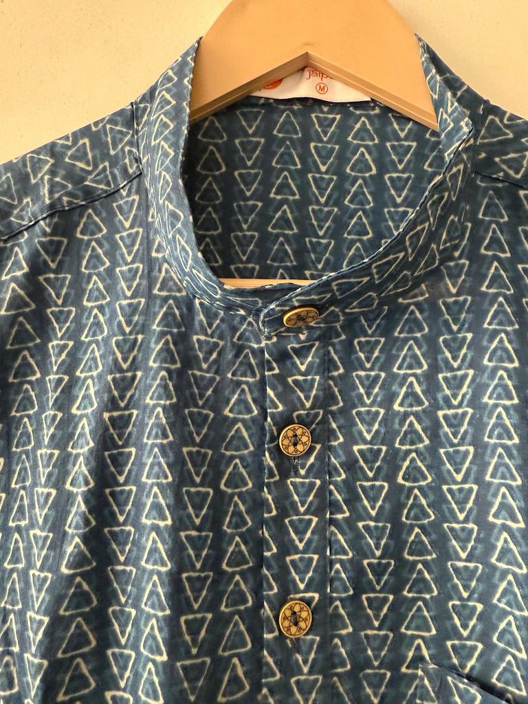 Natural Indigo Print Cotton Classic Short Kurta for Men