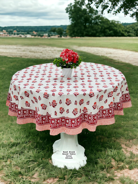 Hand Block Sanganeri Printed Round Dinning Table Cover For 4 Seater